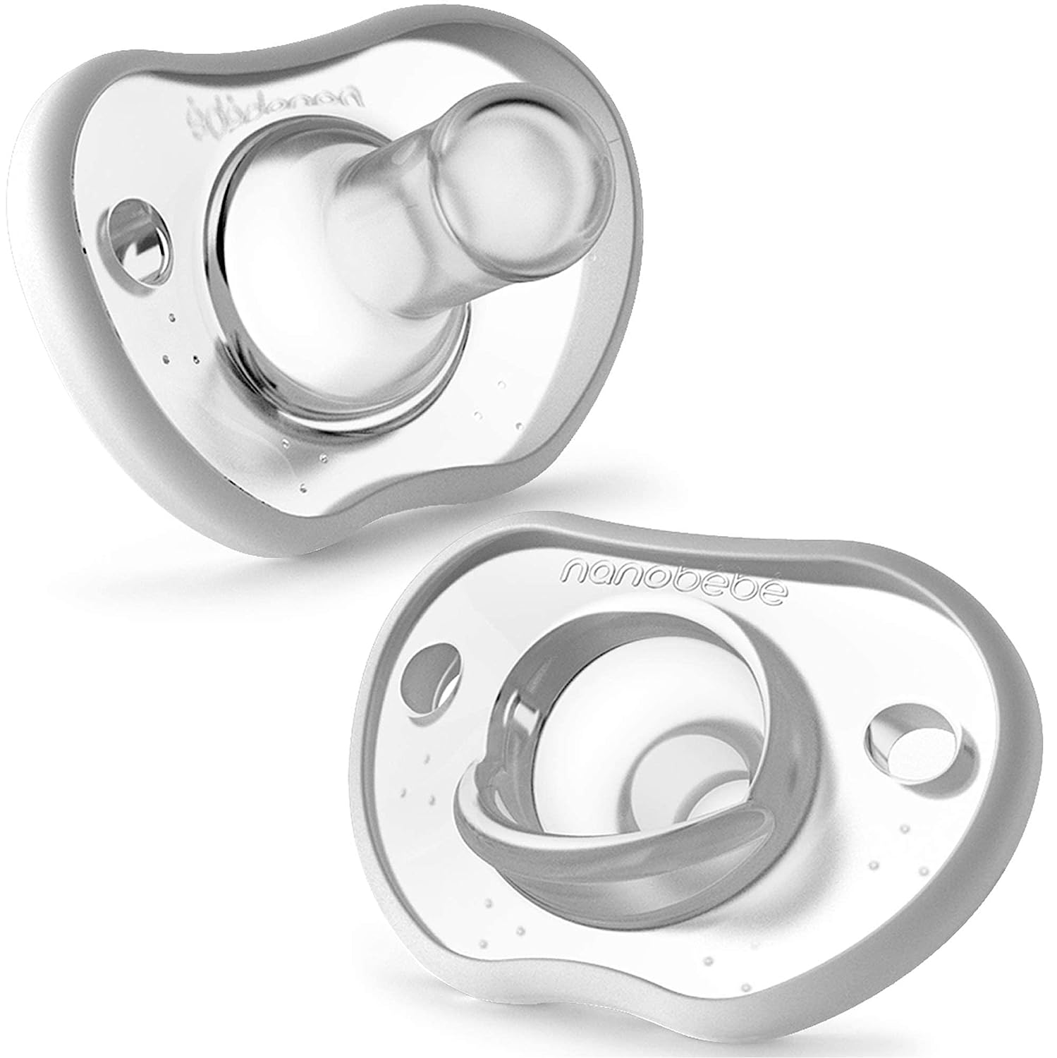 Nanobebe Baby Pacifiers 0-3 Month - Orthodontic, Curves Comfortably with Face Contour, Award Winning for Breastfeeding Babies, 100% Silicone - BPA Free. Perfect Baby Registry Gift 2pk,Grey - Image 1